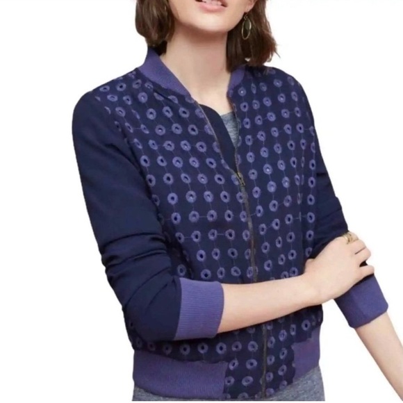 Anthropologie Amadi Eyelet Bomber Jacket Small. B1 - Picture 2 of 9